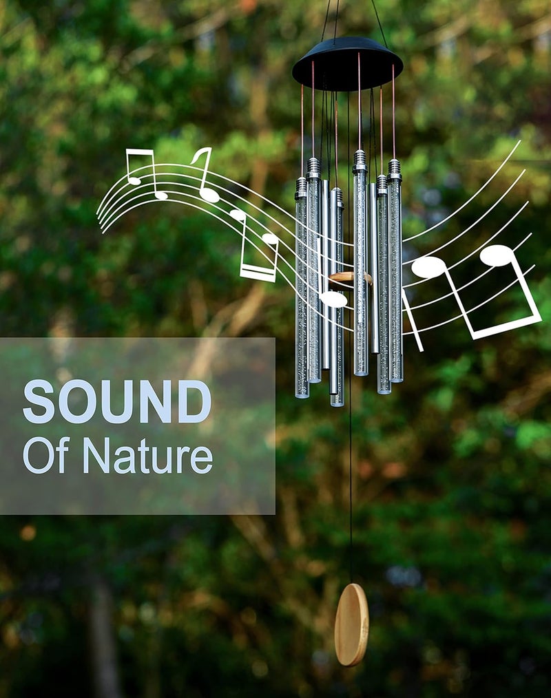 DesGully Solar Wind Chimes for Outside, 6 LED Tubes Color Changing Outdoor Clearance Unique Garden Decor Colorful Patio, Gifts for Her/Him (37" Long) - Image 2